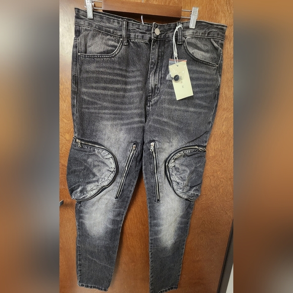 MNML Other - MNML Charcoal Slim Jeans with Distinctive Zippers